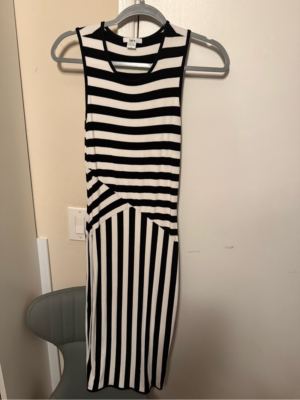Bar III Black & White Striped Sleeveless Midi Dress